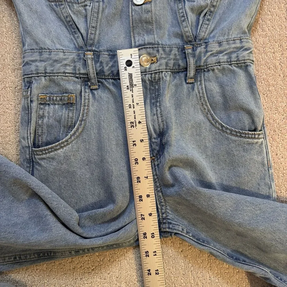 ZARA Girls Sz 9 Denim Blue Jean Utility Jumpsuit Wide Leg Streetwear